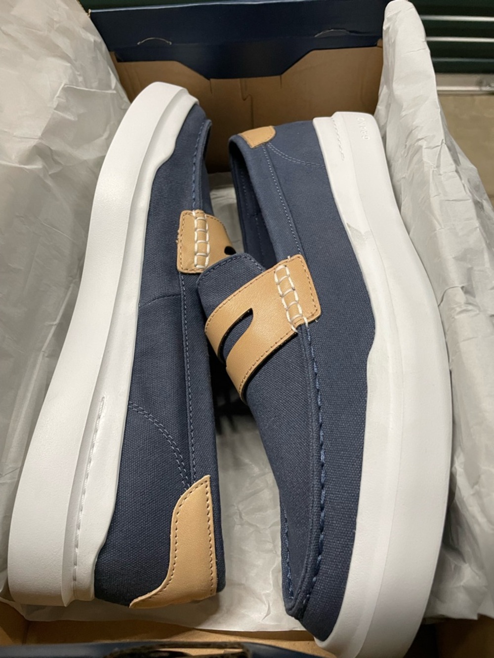 Cole Haan Navy Canvas Slip-Ons with Tan Accents